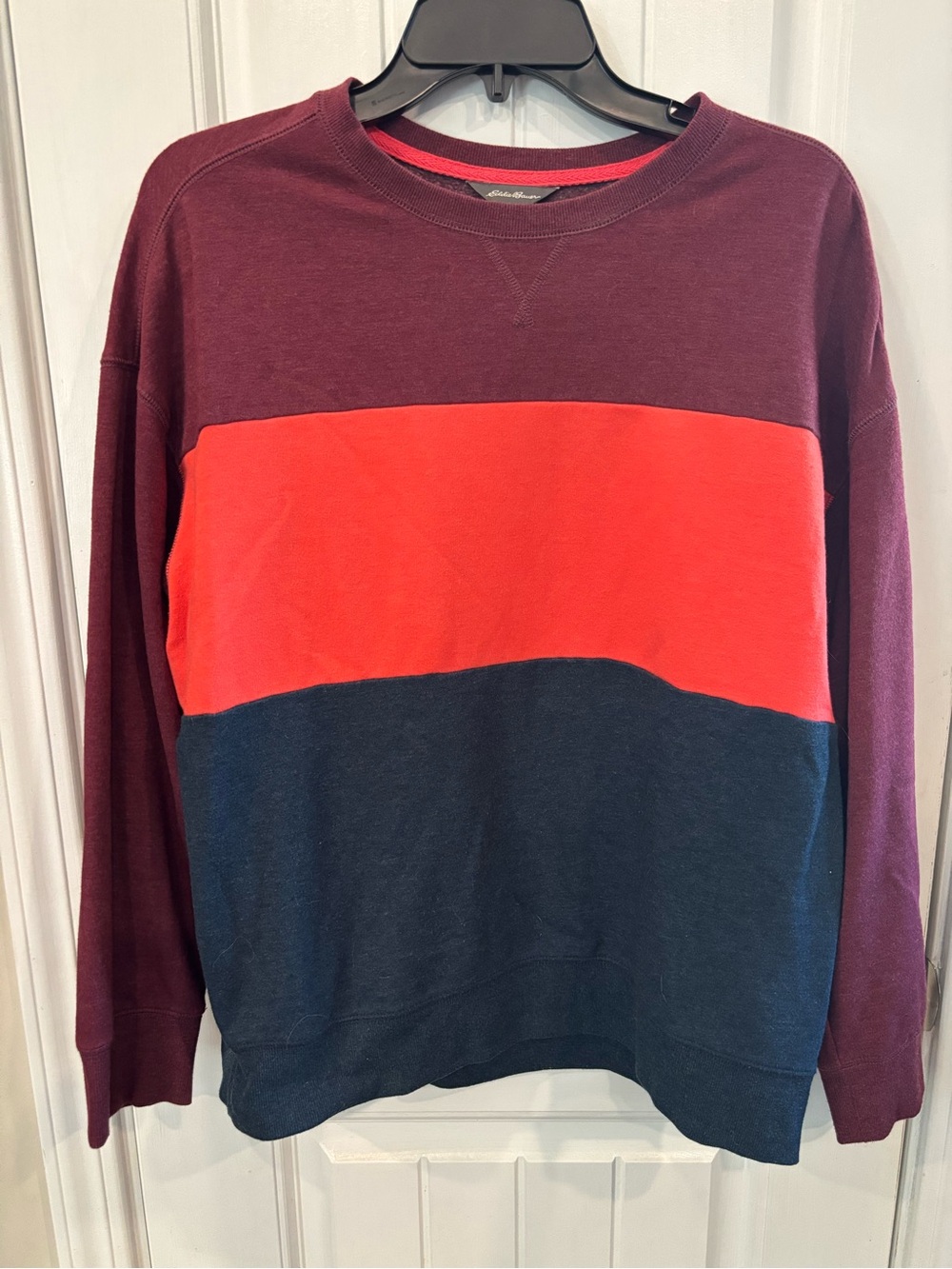 Eddie Bauer Burgundy, Red & Navy Colorblock Crewneck Sweater